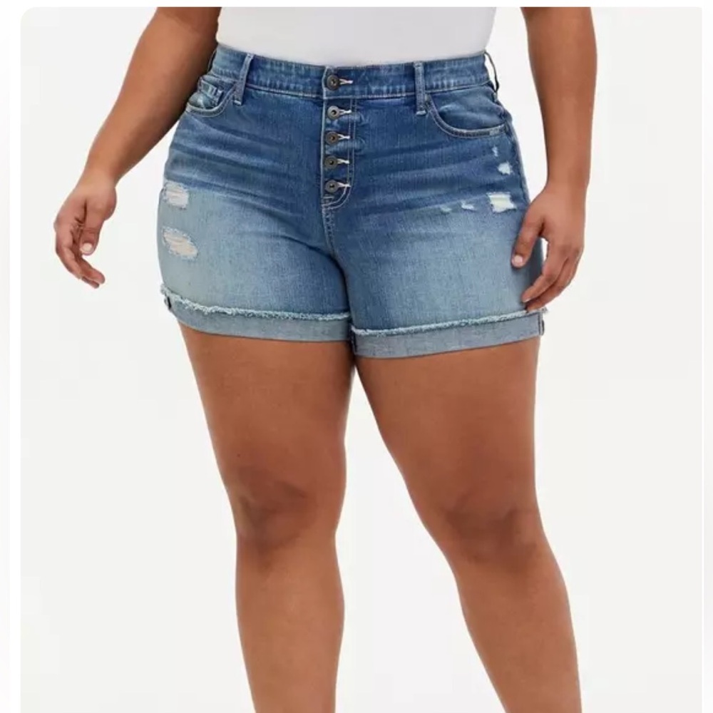 torrid Light Blue Distressed High-Rise Jean Shorts